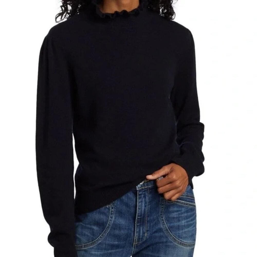 NILI LOTAN Francis Ruffle Mock Neck Cashmere Sweater In Black